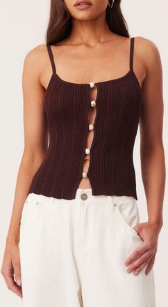 SNDYS Odessa Bead Lined Rib Camisole in Chocolate at Nordstrom, Size X-Small