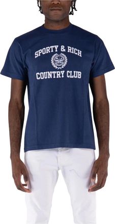 Sporty & Rich Tops, Heren, Blauw, XL, Katoen, Varsity Katoenen T-shirt voor Mannen