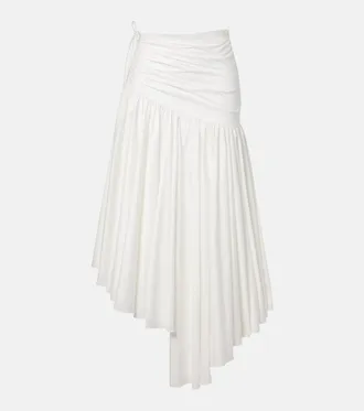 Self Portrait Asymmetric cotton poplin midi skirt