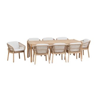 Sklum Set De Mesa Rectangular 220x100 Cm Y 8 Sillas De Comedor En Madera De Acacia Y Cuerda Trenzada Karvia Sklum