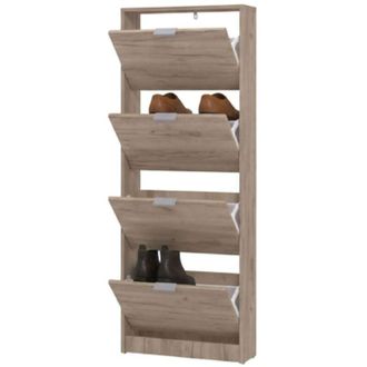 Dmora Scarpiera Pesche, Mobile Portascarpe un Ripiano, 4 Ante, kit Fissaggio a Muro Incluso, 58x18x155.5h cm Marrone Rovere Scuro