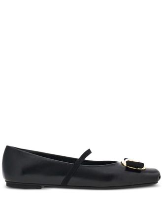 Ferragamo Black Leather Ballet Flats