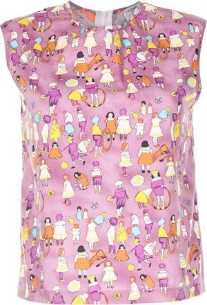 Chanel 2001 graphic-print sleeveless top - women - Cotton/Spandex/Elastane - 42 - Purple