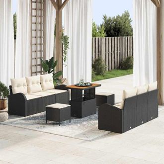vidaXL Vidaxl - Conjunto De Sof&aacute; De Jard&iacute;n 9 Pcs Negro, Crema 90 X 55 X 71 Cm