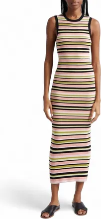ATM Anthony Thomas Melillo Yarn Stripe Sleeveless Midi Dress In Multi Stripe