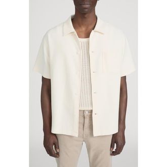 Frame Denim Jacquard Short Sleeve Button-Up Shirt in Cream at Nordstrom, Size Xx-Large