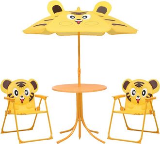 vidaXL Vidaxl - Mesa Y Sillas De Jard&iacute;n Infantil 3 Pzas Con Sombrilla Amarillo