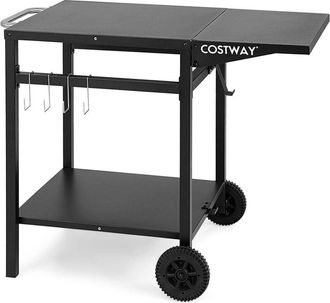 Costway Costway Mesa De Carro De Comedor M&oacute;vil, Carrito De Doble Estante Con Tablero Plegable, 4 Ganchos Extra Y 2 Ruedas Direccionales, Carro De Exterior Par