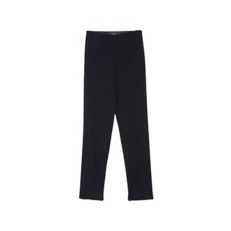 Emporio Armani Broek van scheerwol met ribbelbreisel en rechte pijpen - Dames - Broeken - Blauw - Maat: XS Wol