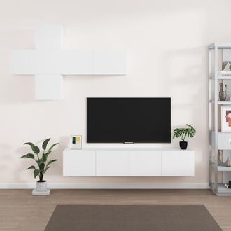 vidaXL Vidaxl Set Di Mobili Porta Tv 7 Pz Bianco In Legno Multistrato