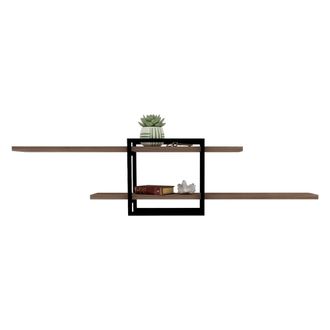 Dmora Estante Tuili, 2 Niveles, Estructura Negra, Tono Roble, 120x18x30h Cm Marr&oacute;n Roble