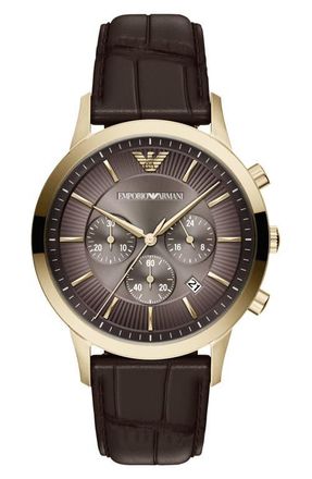 Emporio Armani Archetipo Chronograph Leather Strap Watch, 43mm in Brown at Nordstrom