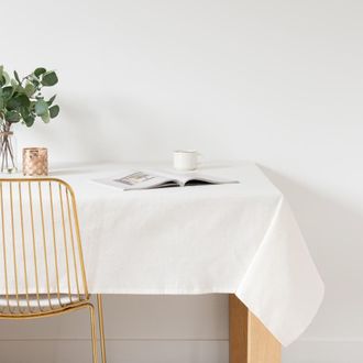 Maisons du monde Mantel confeccionado en poli&eacute;ster reciclado y algod&oacute;n blanco tejido con hilo de l&uacute;rex dorado, 170 x 310 cm