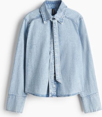 H&M Jeansbluse mit Zierschleife - Blue