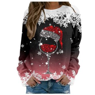 Generic Christmas Jumpers for Women Uk Glitter Xmas Printed Sweatshirt Long Sleeve Crewneck Sweaters Winter Oversized Pullover Novelty Funny Graphic Tops, S-X