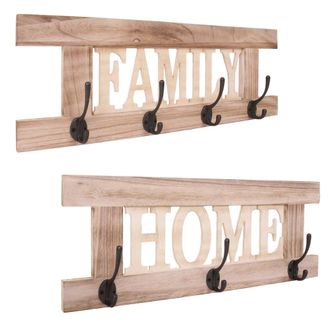 Hhg Hhg - Set De Perchero De Pared De 2 Piezas 987 Panel Perchero Home+family, Aspecto Shabby Vintage, Marr&oacute;n Natural