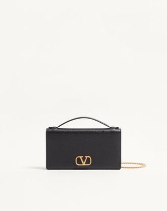 Valentino Garavani Portafoglio con catena Vlogo Signature in Vitello Granato Donna NERO UNI