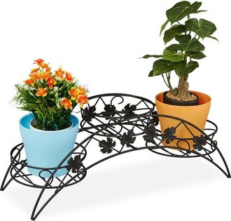 Relaxdays Relaxdays - Plant Stand, Flower Rack with 3 Shelves, Indoors, Outdoors, h x w x d: 21 x 55 x 19 cm, Metal, Black