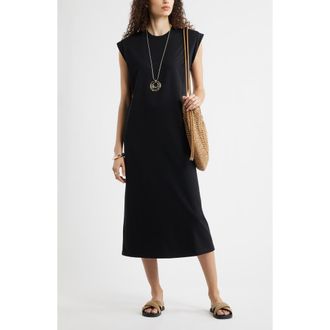 Nordstrom Muscle Sleeve Pima Cotton Jersey Maxi Dress in Black at Nordstrom, Size Xx-Large