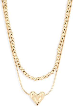 Nordstrom Set of 2 Bead Chain & Puffy Heart Pendant Necklaces in Gold at Nordstrom