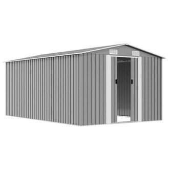 Berkfield Home Garden Shed 257x392x181 cm Metal Grey | Size: 257 x 392 x 181 cm