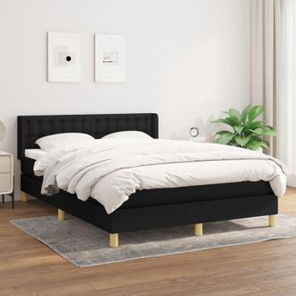 vidaXL Cama Box Spring Con Colch&oacute;n Tela Negro 140x190 Cm Vidaxl