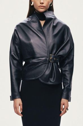 Nocturne Leather Wrap Jacket in Black at Nordstrom, Size Medium