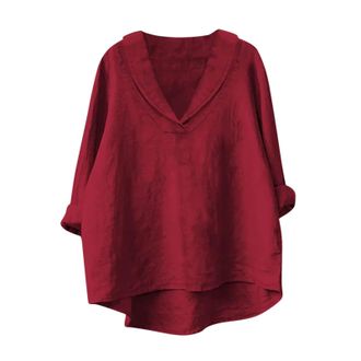 Generic Summer Tops for Women UK V Neck Elegant Ladies Blouse Lapel Cotton Linen Shirts Long Sleeve Loose Tunic Tops Solid Casual Dressy Work Tops V Neck Gauz