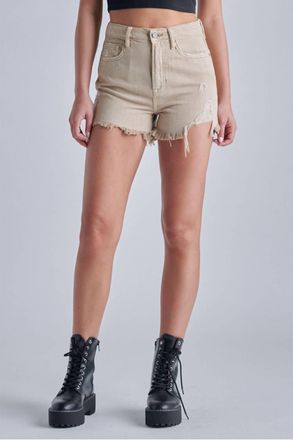 Hidden Jeans Finn Step Hem High Rise Frayed Short In Khaki