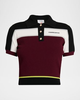 Casablanca Striped Rib Knit Polo Shirt