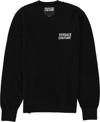 Versace Jeans Couture Black Knit Sweater With Logo Patch Detail