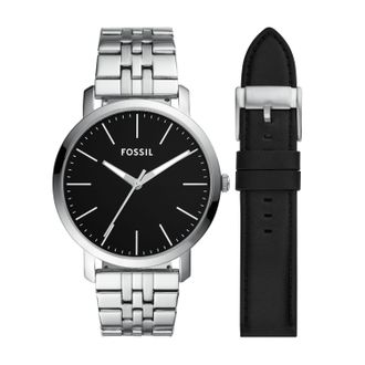 Fossil Mens Luther 44mm Three-Hand, Stainless Steel Watch, BQ2466SET