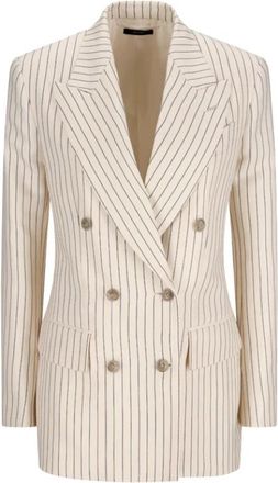 Tom Ford Gestreept Wallis Double Breasted Jasje - Dames - Blazers - Beige - 3XL - Jassen