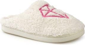 Rock & Candy Embroidered Faux Fur Scuff Slippers in White Fabric at Nordstrom Rack, Size X-Large