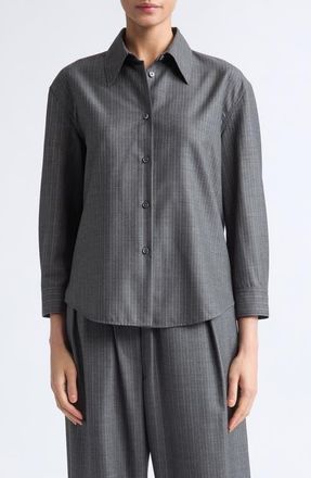 Jil Sander Pinstriped Wool Cropped Boxy Shirt in Koala at Nordstrom, Size 38