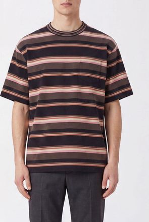sacai T-shirt a righe in cotone con tasca a toppa e spalle scese
