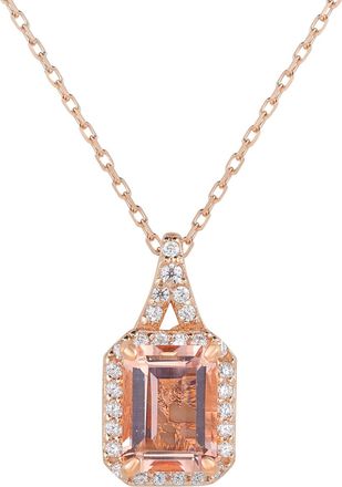 Suzy Levian Rose Sterling Silver Morganite Pink Cubic Zirconia Halo Pendant