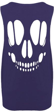 The Celebrity Fashion New Womens Baggy Skull Open Back Cut Out Ladies Sleeveless T-Shirt Vest Plus Size Oversize Tee Top Navy Blue