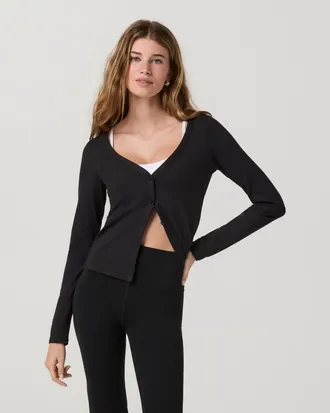 Vuori Clothing Long Sleeve Halo V-Neck Cardigan | Solid Black | XS, Size Extra Small