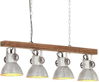 vidaXL L&aacute;mpara De Techo Industrial Madera De Mango Plateado E27 Vidaxl