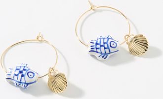 Simons Womens Seashell and fish fine Hoop Earrings