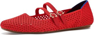 Rothy's The Double Buckle Mary Jane Womens Dress Flat Shoes Bright Red Mesh : 10.5 M