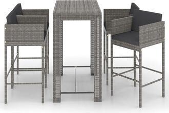 Les Tendances Set Muebles Bar Jard&iacute;n 5 Piezas Y Cojines Rat&aacute;n Sint&eacute;tico Gris Vidaxl