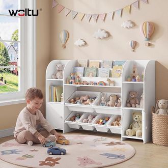 Woltu Woltu Estanter&iacute;a Infantil Montessori Con 2 Armarios De Almacenamiento Y 6 Cajas Extra&iacute;bles, Estanter&iacute;a Multifuncional Para Ni&ntilde;os, Blanco