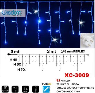 Trade Shop Trade Shop - Tenda Luminosa Natalizia 92 Led Luce Blu Fissa + Bianca Intermittente Xc-3009