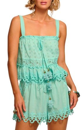 Ramy Brook Amina Tiered Cotton Eyelet Cover-Up Shirt in Seaglass at Nordstrom, Size Xx-Small