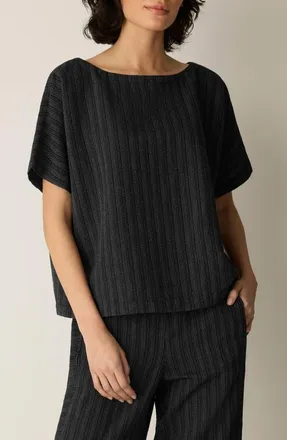Eileen Fisher Bateau Neck Dolman Sleeve Top in Black White at Nordstrom, Size Xx-Small