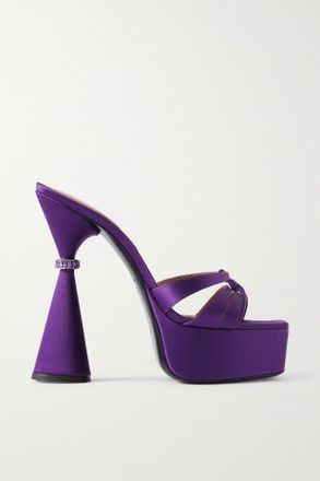 D'accori Mule Con Plateau In Raso Con Finiture In Pelle E Decorazioni Sienna - Viola