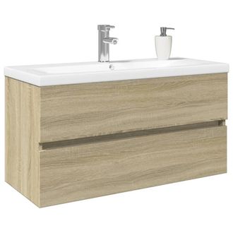 Berkfield Home Durable 2 Piece Bathroom Furniture Set Ceramic & Engineered Wood in Light Tan