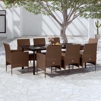 vidaXL Juego De Comedor Para Jard&iacute;n 9 Piezas Y Cojines Marr&oacute;n Y Negro Vidaxl